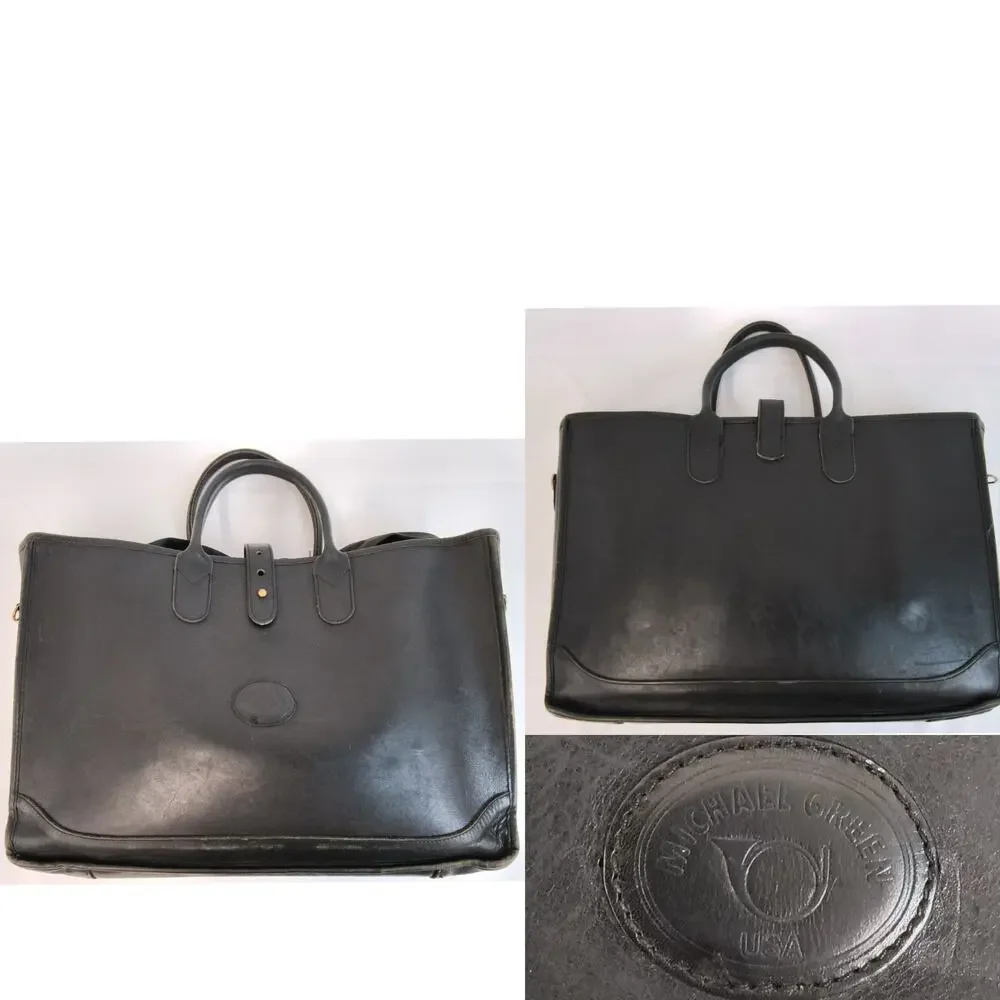 Michael Green Leather Tote Bag Black Sturdy Laptop Bag Office Wear #W5108